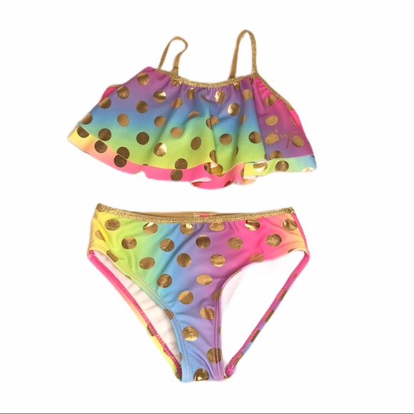 Betsey Johnson Rainbow Polka Dot Bikini, Girls 5 - Picture 4 of 11